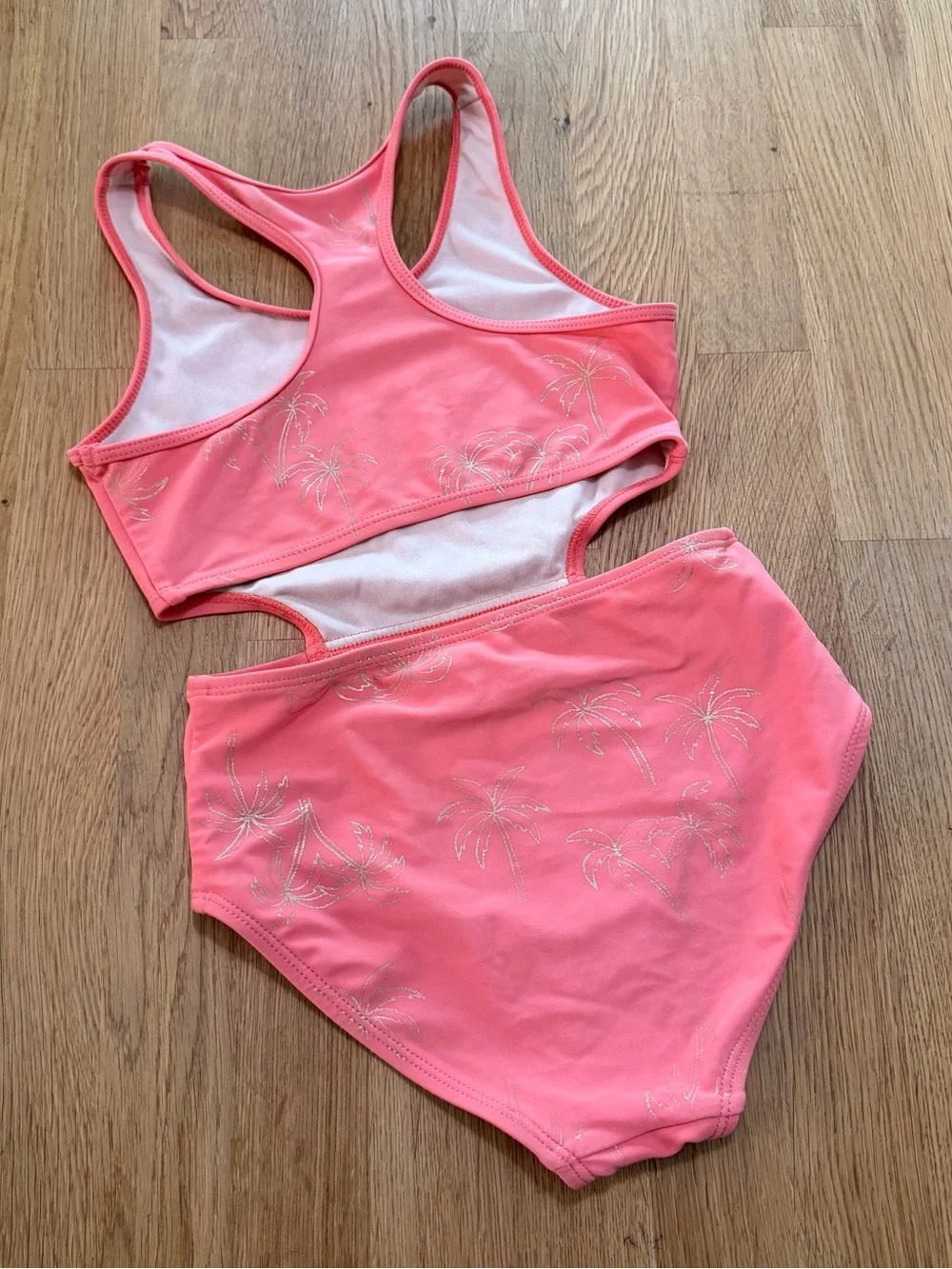 Tea Collection 7 Coral Gold Palm One Piece Cutout Bathing Suit